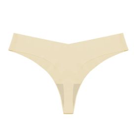 Low Waist Ice Silk Nude Feel Seamless Purified Cotton Crotch T-back (Option: White Apricot-L)