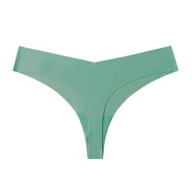 Low Waist Ice Silk Nude Feel Seamless Purified Cotton Crotch T-back (Option: Grass Green-S)